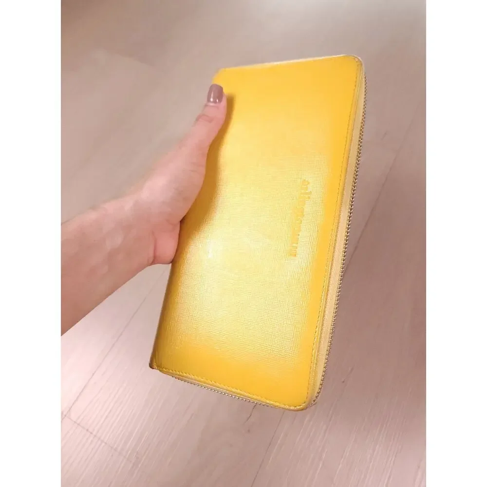 Arlington Milne Yellow Zip Around Wallet Wristlet Textured Leather Organizer